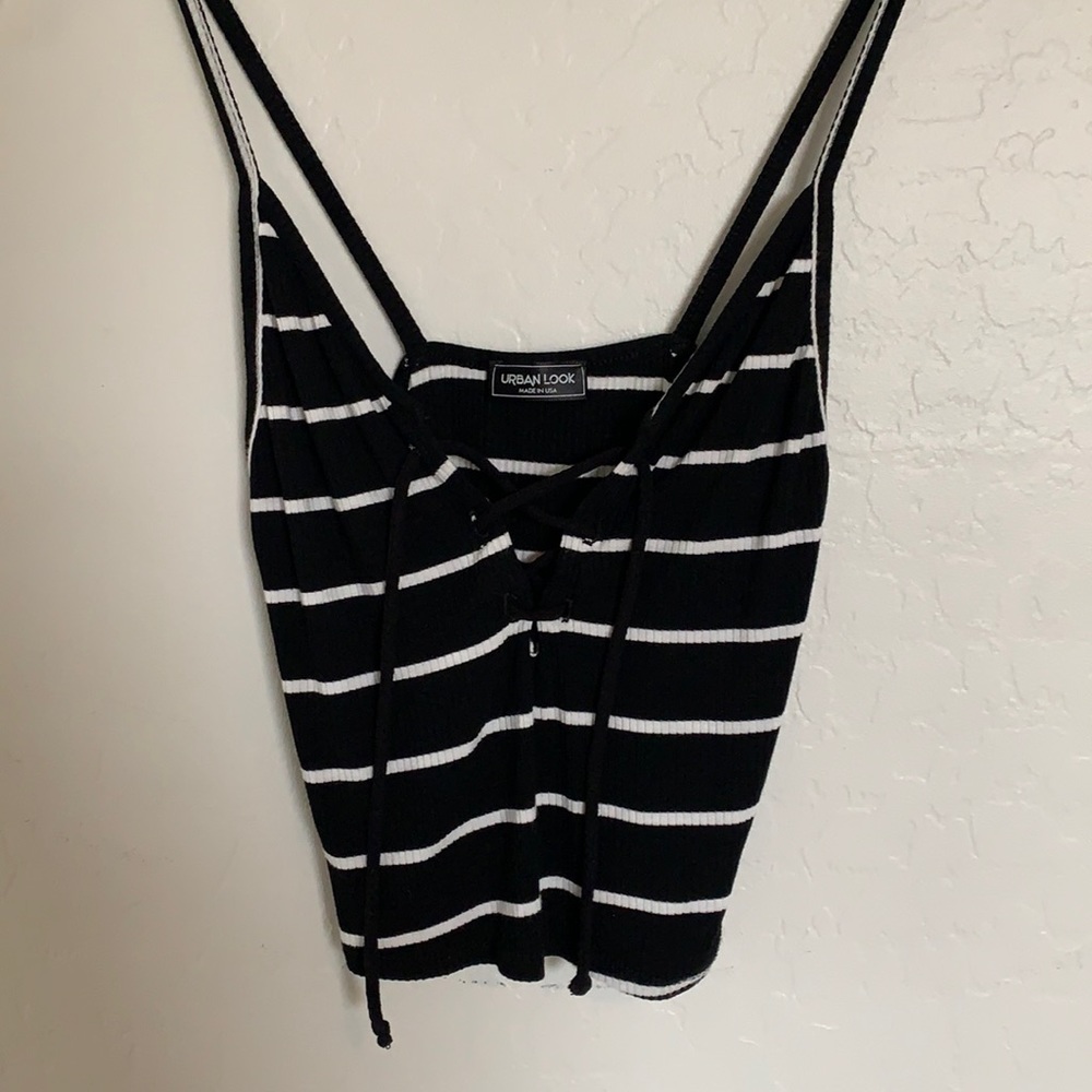 Striped Crop Tank Black/White